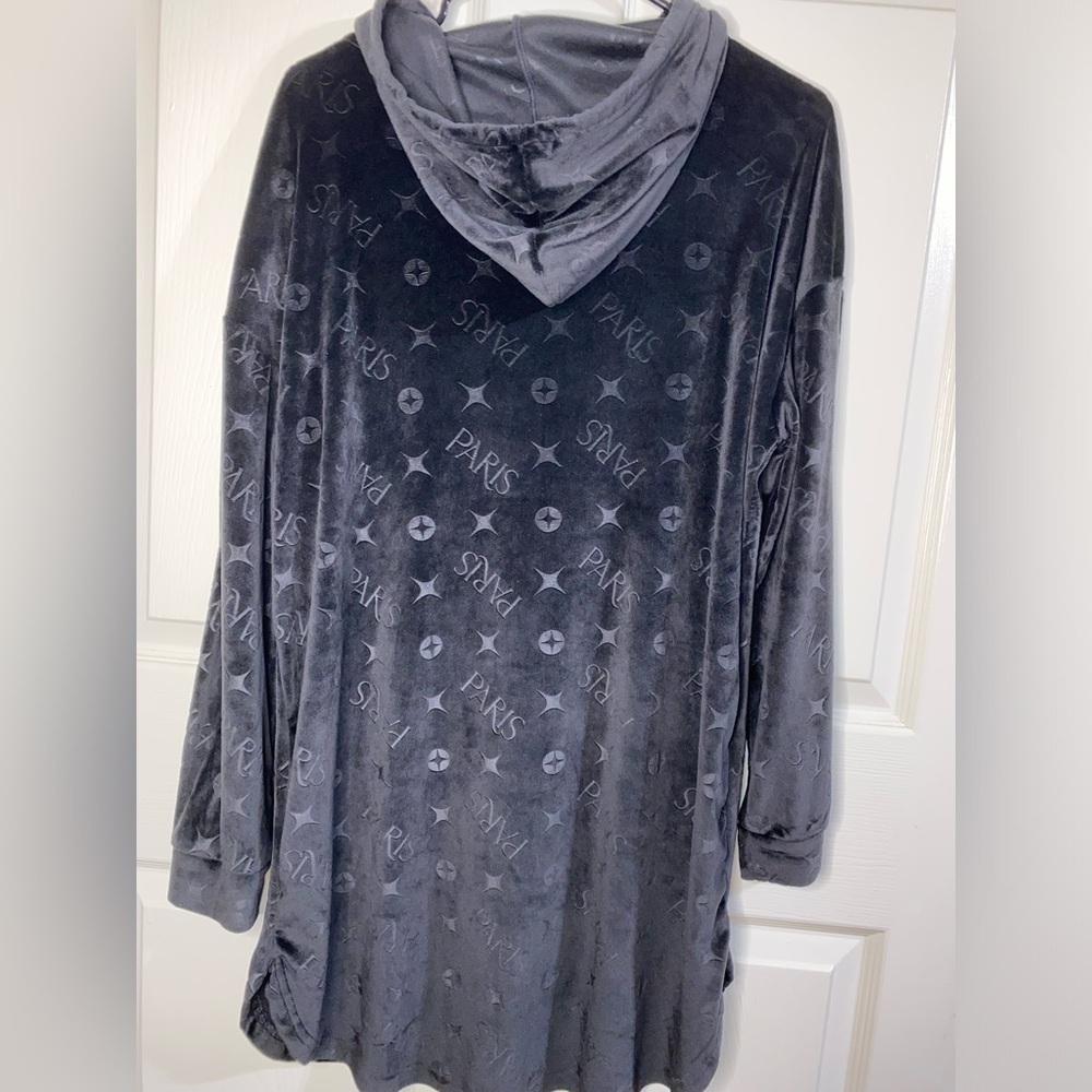 Paris Hilton Black Velour Hoodie Dress, Paris Rhinestone Hoody, Cozy Chic - Picture 8 of 8
